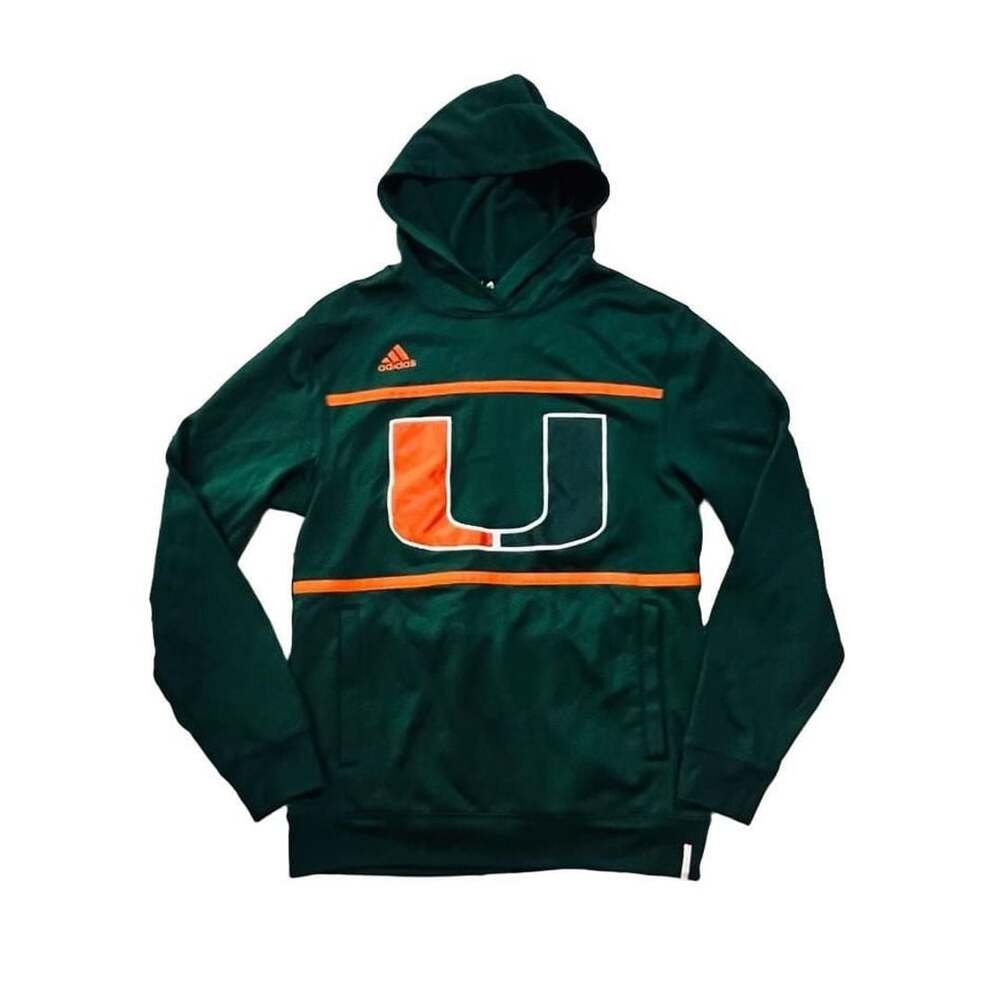 Adidas Miami Hurricanes Green Pullover Hoodie Sweatshirt Size S